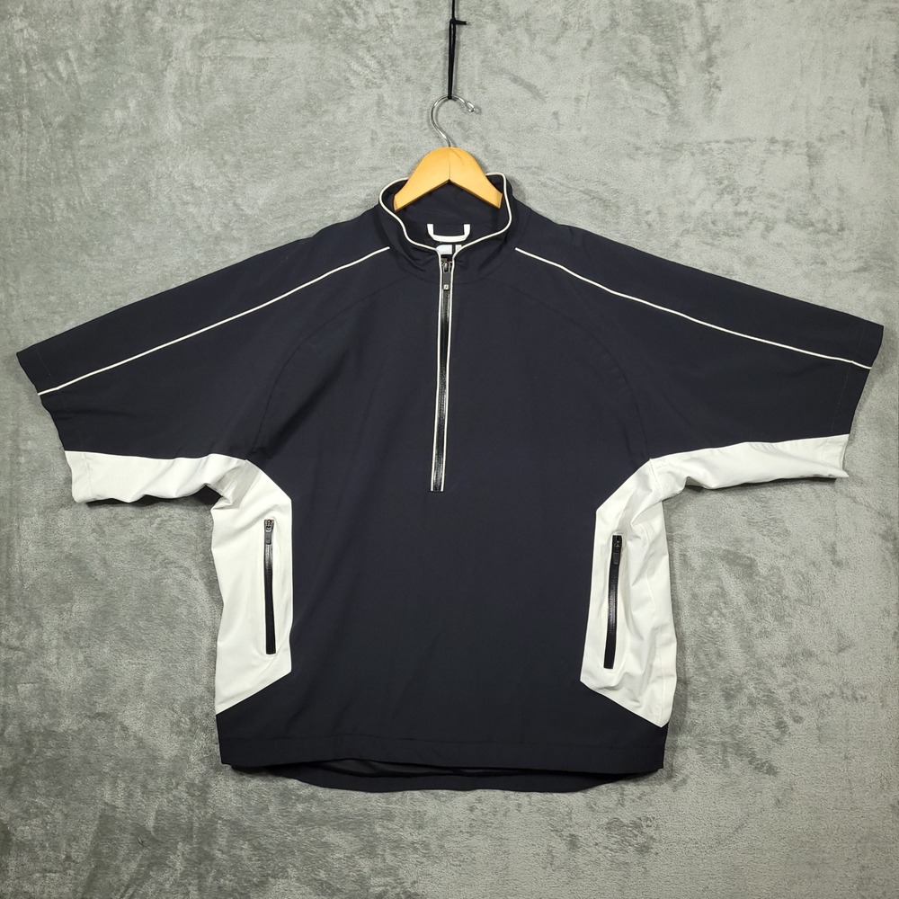 FootJoy Windbreaker Mens L Black DryJoys Tour Collection Half Zip Short Sleeve